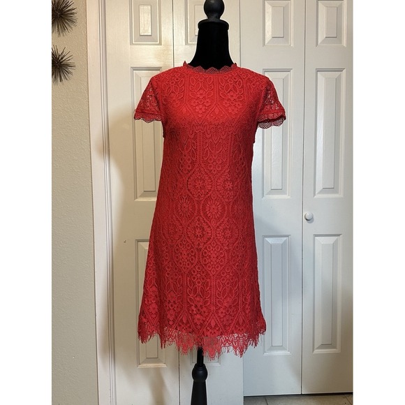 Francesca's Merida‎ Red Lace MiniShift Dress Bright Sexy Red Size XS - Picture 1 of 13
